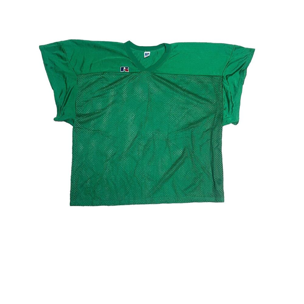 Vintage 90s USA Russell Athletic Football Crop Jersey Green Men's 2XL Knit Blank